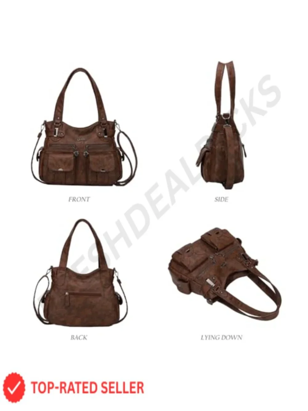Women's Large Hobo Tote PU Leather Multi-Pocket Shoulder Bag